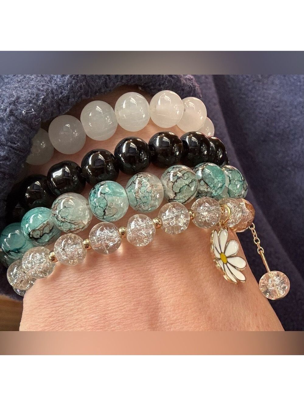 050. Elegant Multi-Color Glass Beaded Bracelet Set